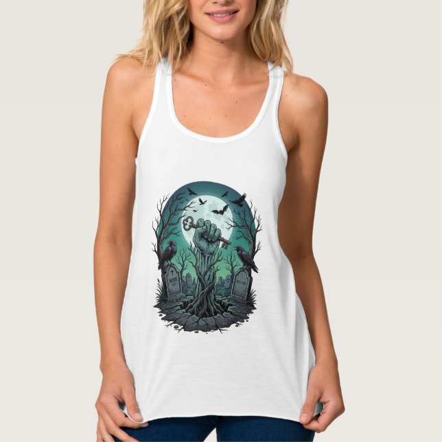 Mors Zombie Hand Skeleton Key Tombstone Ravens Hal Singlet (Front)