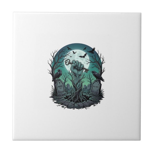 Mors Zombie Hand Skeleton Key Tombstone Ravens Hal Tile (Front)