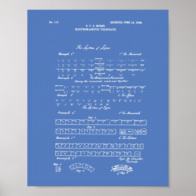 Morse Code 1848 Patent Art Blueprint Poster (Front)