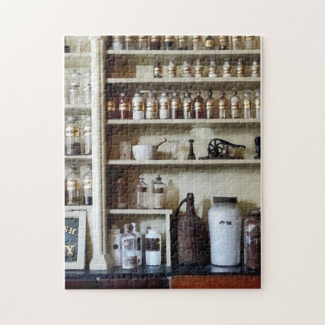 Mortar and Pestle and Bottles on Shelves Jigsaw Puzzle (Vertical)