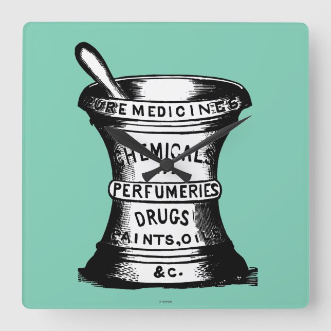 Mortar And Pestle Square Wall Clock (Front)