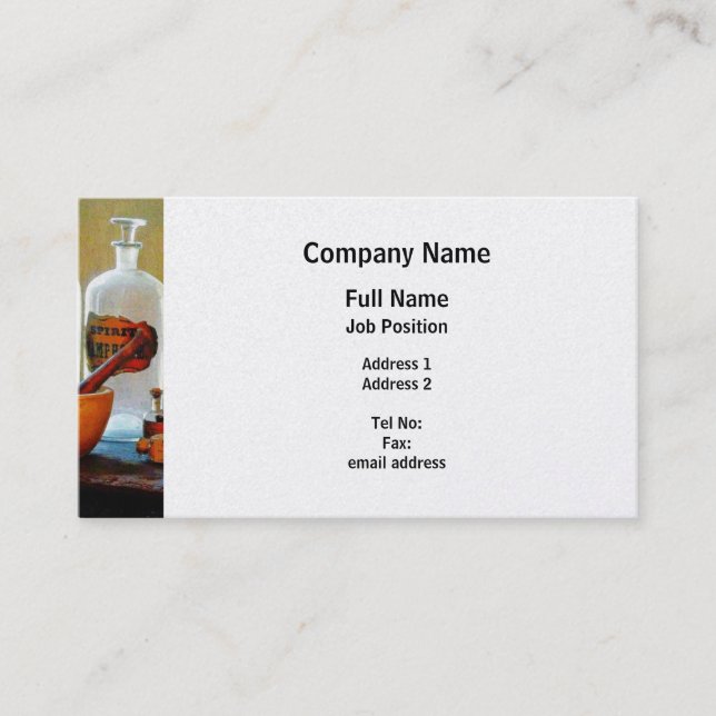 Mortar and Pestle With Bottles - Platinum Finish Business Card (Front)