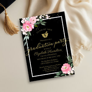 Mortar Pestle Pharmacy Grad Party Hot Pink Floral  Invitation