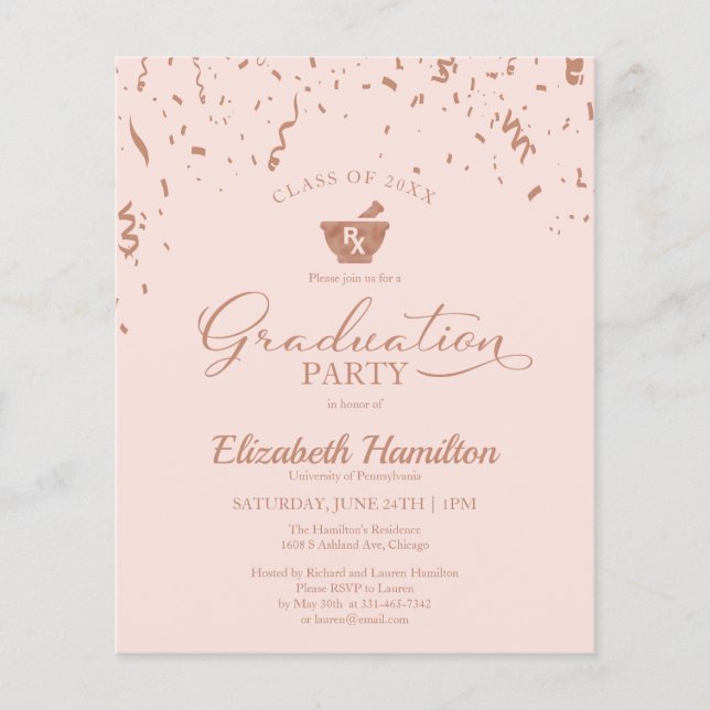 Mortar Pharmacy Grad Party Budget Invitation  (Front)