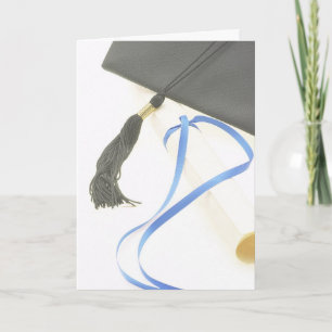 Mortarboard, Diploma, Blue Ribbon Graduation card