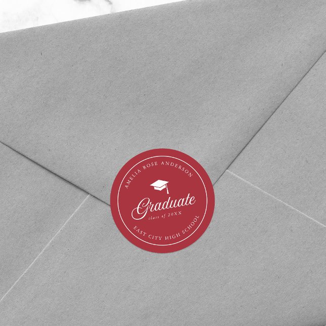 Mortarboard Script Editable Colour Graduate Classic Round Sticker (Creator Uploaded)