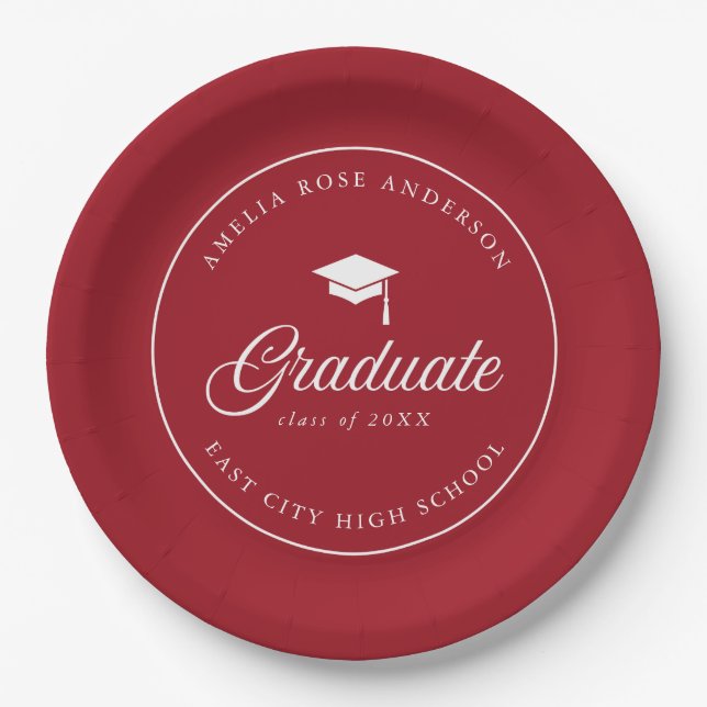 Mortarboard Script Editable Colour Graduate Paper Plate (Front)