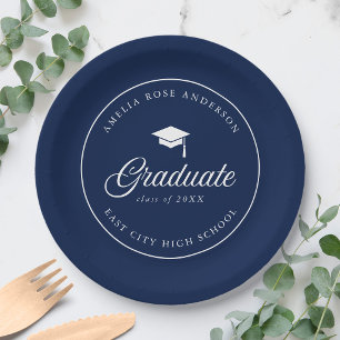 Mortarboard Script Editable Colour Graduate Paper Plate