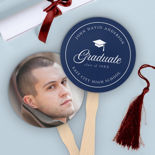 Mortarboard Script Editable Colour Graduate Photo Hand Fan (Creator Uploaded)