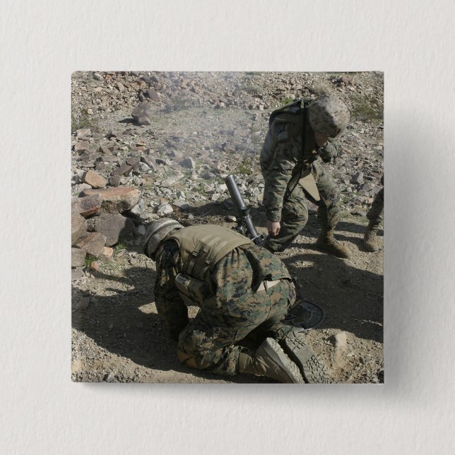 Mortarmen cover their ears and avert their eyes 15 cm square badge (Front)