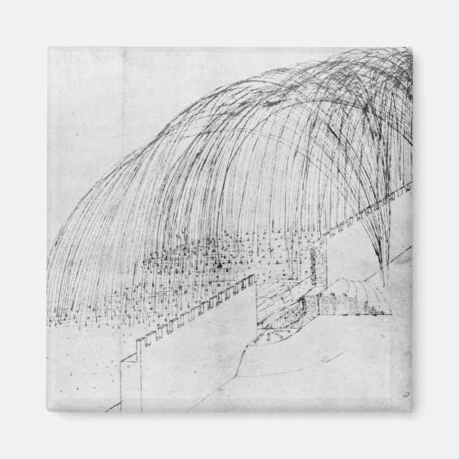 Mortars firing stones over a wall into a fort magnet (Front)