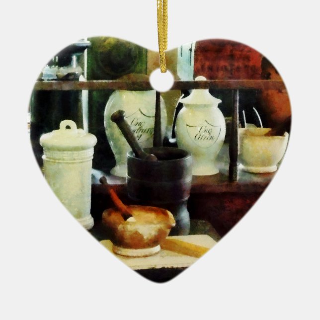 Mortars Pestles And White Jars Ceramic Tree Decoration (Front)