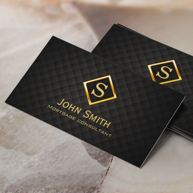 Mortgage Agent Gold Monogram Luxury Dark Business Card (Creator Uploaded)