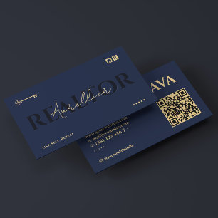 Mortgage Broker Realtor Key Elegant Dark Blue Business Card
