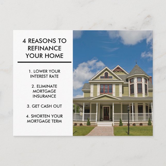 Mortgage Company Home Refinance Reasons Marketing Postcard (Front)
