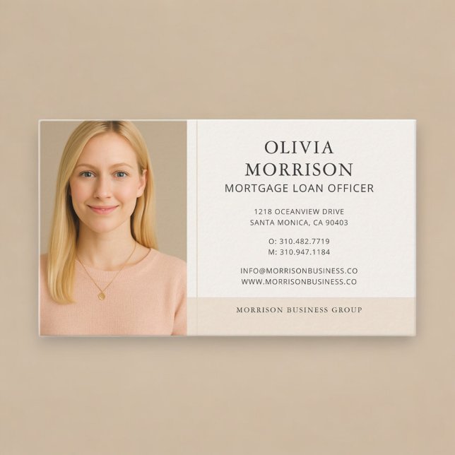 Mortgage Loan Officer Neutral Beige Photo Business Card (Creator Uploaded)
