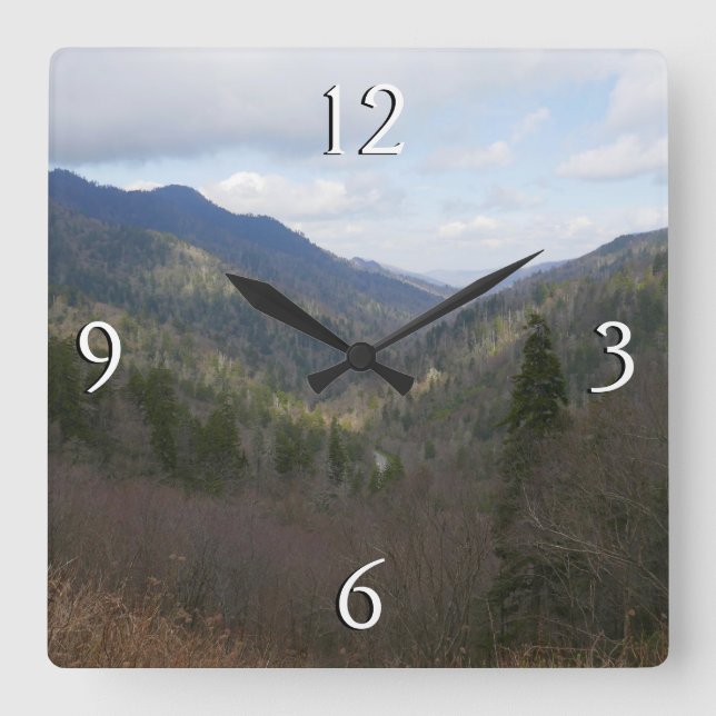 Morton Overlook at Great Smoky Mountains Square Wall Clock (Front)