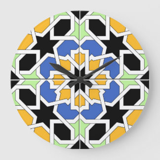 Mosaic 02 blue and black Moroccan tile in Large Clock