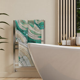 Mosaic Abstract art - Pearl, Taupe and Emerald Bath Towel Set