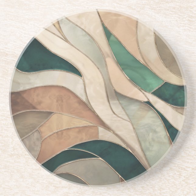 Mosaic Abstract art - Taupe and Emerald Coaster (Front)