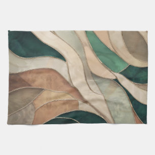 Mosaic Abstract art - Taupe and Emerald Tea Towel
