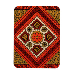 Mosaic Abstract Floral Art red and brown Magnet