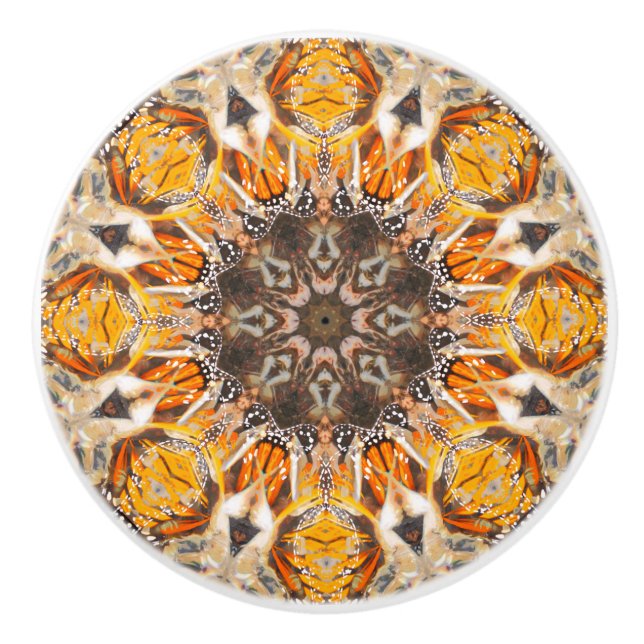 Mosaic Abstract Monarch Butterfly Mandala Pattern Ceramic Knob (Front)