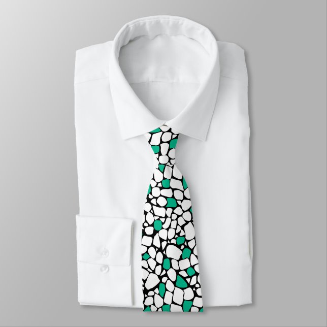 Mosaic abstract pattern tile green white black tie (Tied)