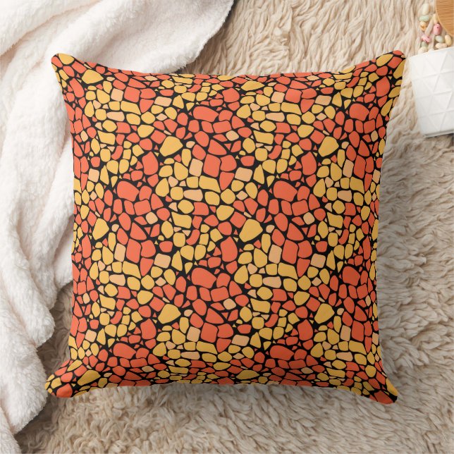 Mosaic abstract pattern tile yellow orange black cushion (Blanket)