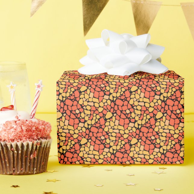 Mosaic abstract pattern tile yellow orange black wrapping paper (Birthday Party)