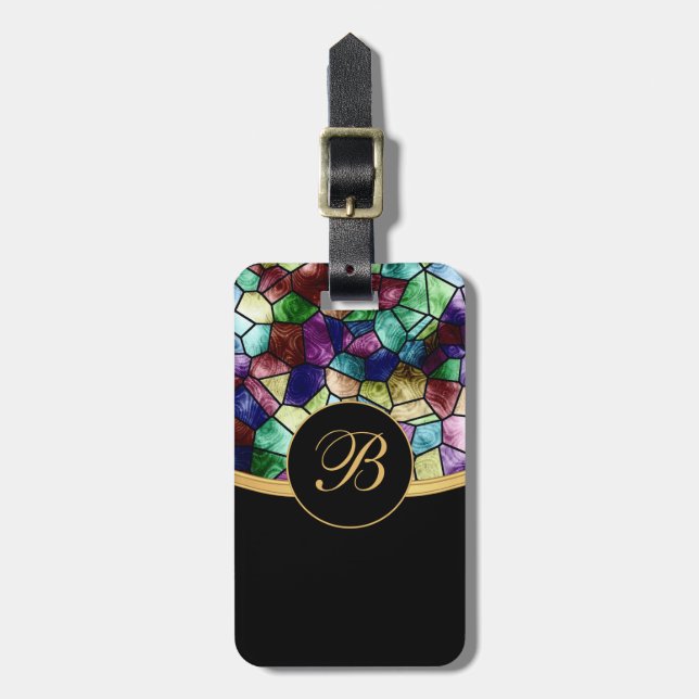 Mosaic Abstract Stain Glass | Personalise Luggage Tag (Front Vertical)