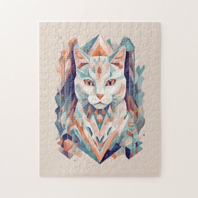 Mosaic aesthetic colourful cat jigsaw puzzle (Vertical)