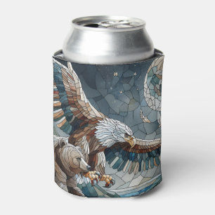 Mosaic Ai Art Brown Bear and an Eagle Full Moon Can Cooler