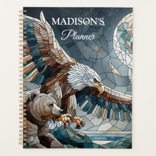 Mosaic Ai Art Brown Bear and an Eagle Full Moon Planner