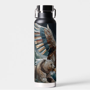 Mosaic Ai Art Brown Bear and an Eagle Full Moon Water Bottle