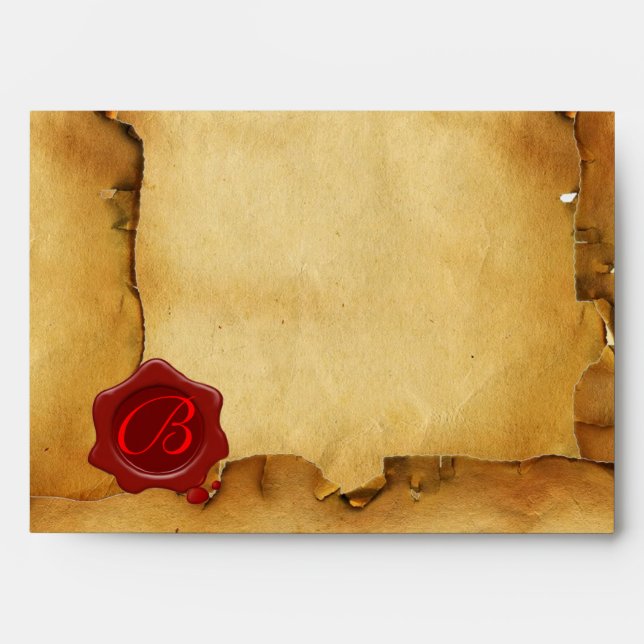 MOSAIC ANGEL RED WAX SEAL MONOGRAM BROWN PARCHMENT ENVELOPE (Front)
