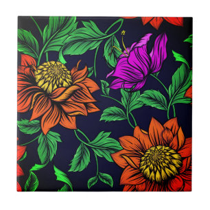 Mosaic antique painting of flowers ceramic tile