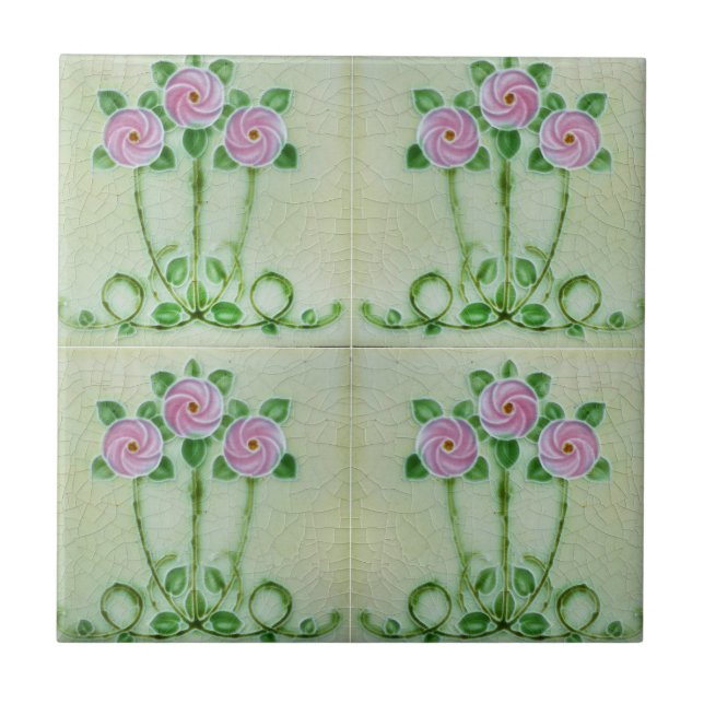 Mosaic antique painting of flowers ceramic tile (Front)