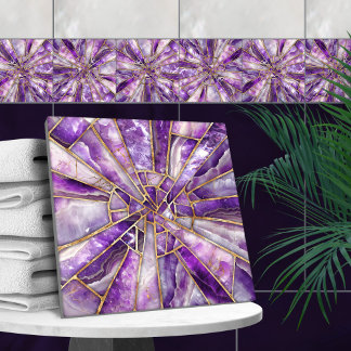 Mosaic Art - Amethyst and gold Tile