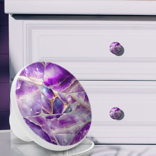 Mosaic Art - Amethyst and pearl Ceramic Knob