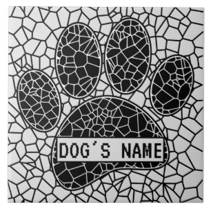 Mosaic Art Dog Paw Print Custom Name Tile