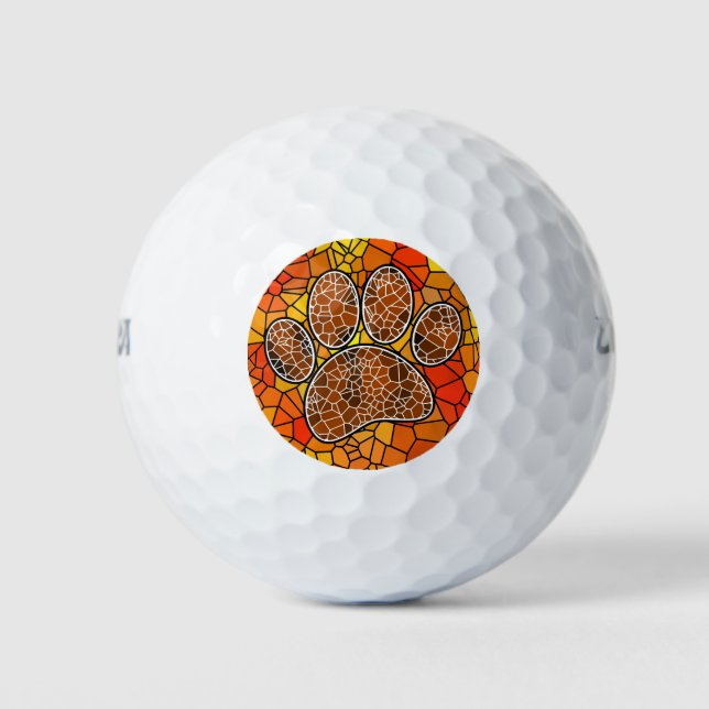 Mosaic Art Dog Paw Print Golf Balls (Front)