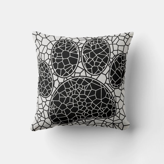 Mosaic Art Dog Paw Print In Black And White Cushion (Back)