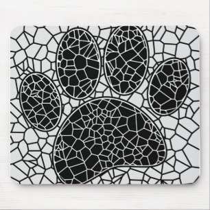 Mosaic Art Dog Paw Print In Black And White Mouse Pad