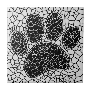 Mosaic Art Dog Paw Print In Black And White Tile