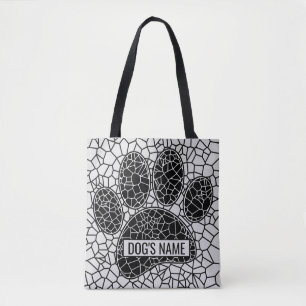 Mosaic Art Dog Paw Print In Black And White Tote B Bag