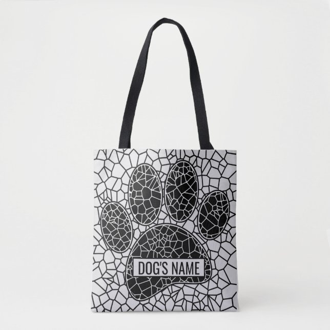 Mosaic Art Dog Paw Print In Black And White Tote B Bag (Front)