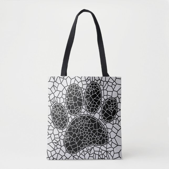 Mosaic Art Dog Paw Print In Black And White Tote Bag (Front)