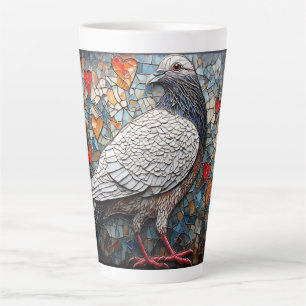 Mosaic Artwork of a Pigeon with Heart Designs Latte Mug