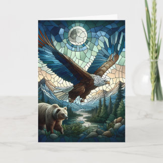 Mosaic Bear and Eagle in the Mountains  Card